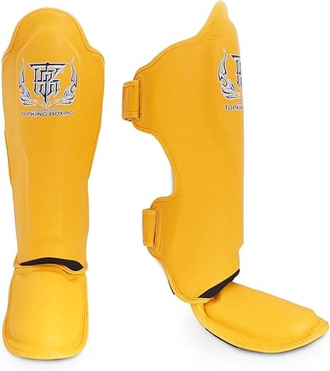 Top King New Pro Leather Shin Guards Yellow