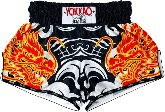 YOKKAO Muay Thai Boxing Shorts for Men & Women Dragon Black/White