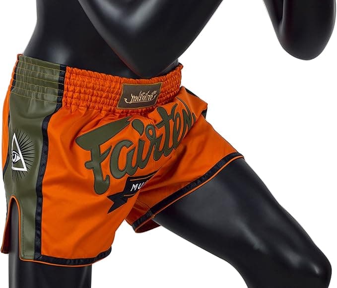 Fairtex Slim Cut Muay Thai Boxing Shorts Orange/Green — image 4